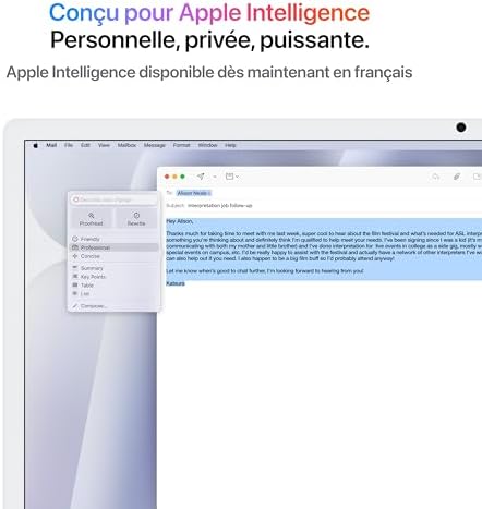 Apple Intelligence intégré à l'app Mail sur iMac M4 (photo Amazon.fr)